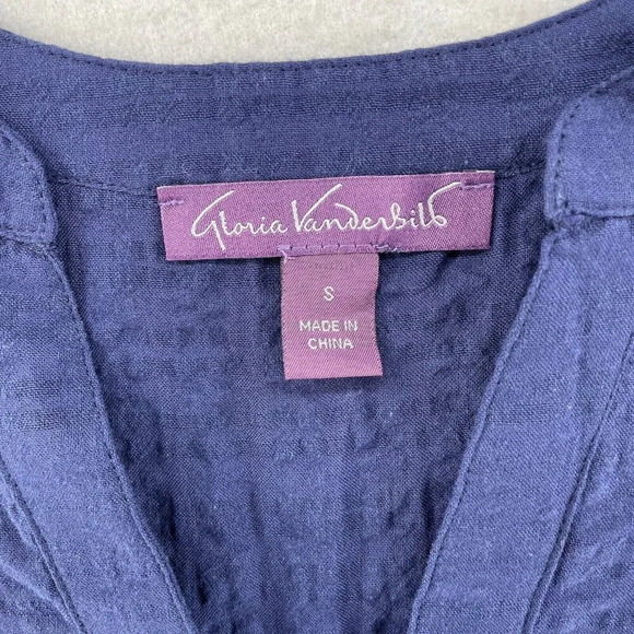 Gloria Vanderbilt Tops Womens Sz S Navy Blue Short Sleeve V Neck Pullover Blouse - Picture 8 of 10